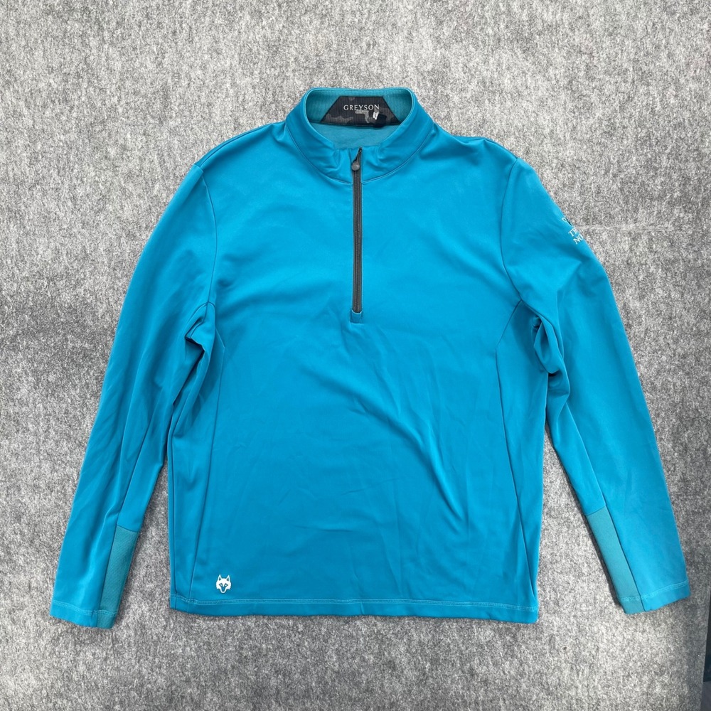 Greyson Pullover Mens Large 1/4 Zip Teal Blue Wolf Logo Golf